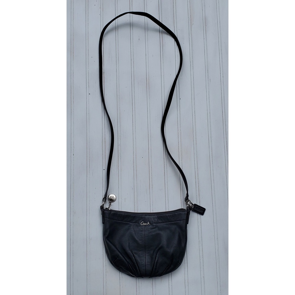 Coach Black Leather Pleated Crossbody Bag Purple Lining Silver Hardware